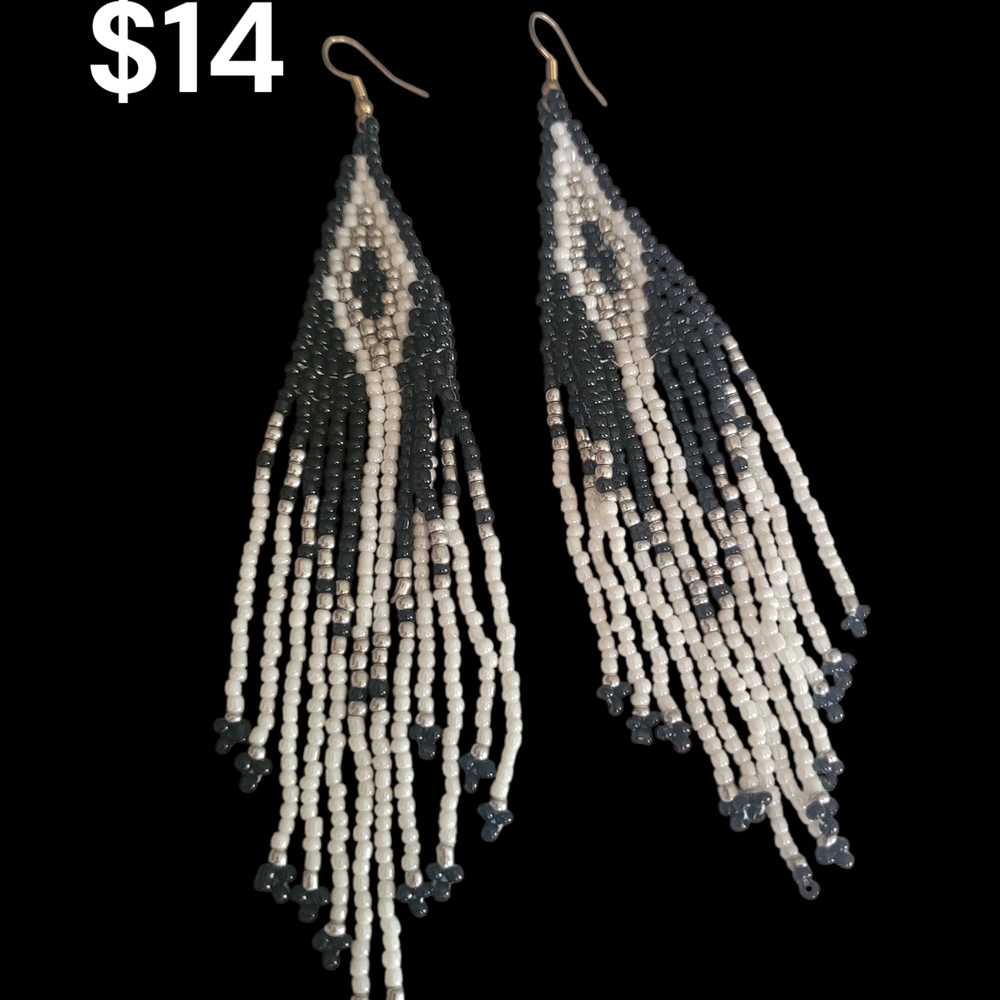 Elegant Black and White Beaded Earrings